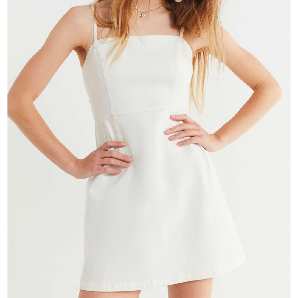 UO Straight-Neck White Denim Mini Dress